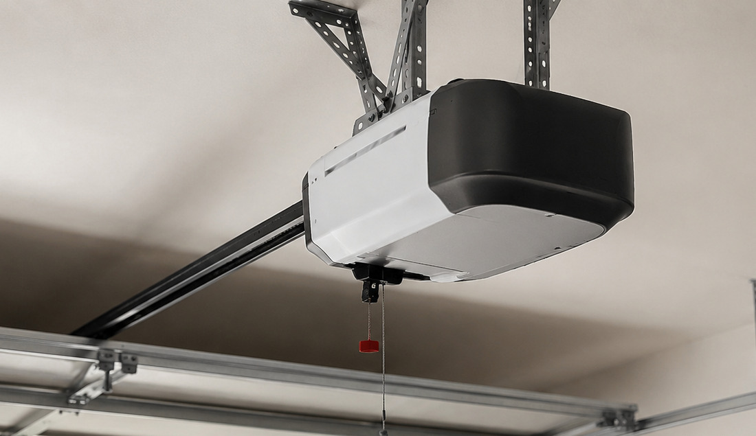 Garage door opener installed for a new residential garage door system