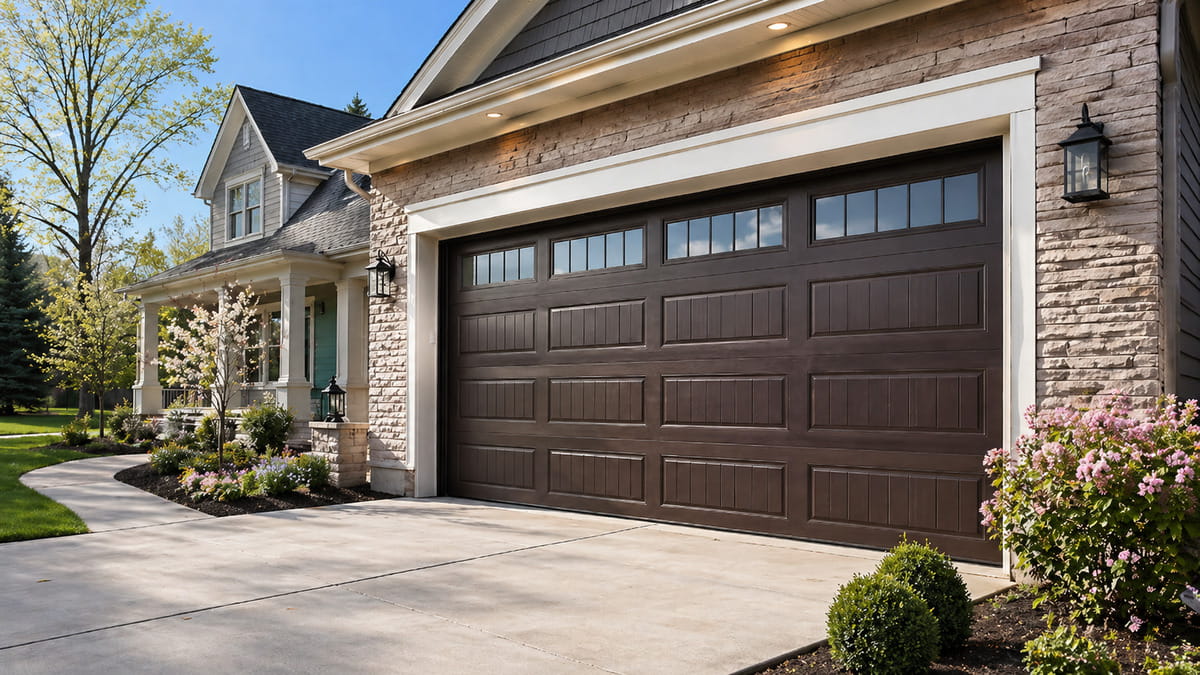 Durable residential garage door installed on a Michigan home